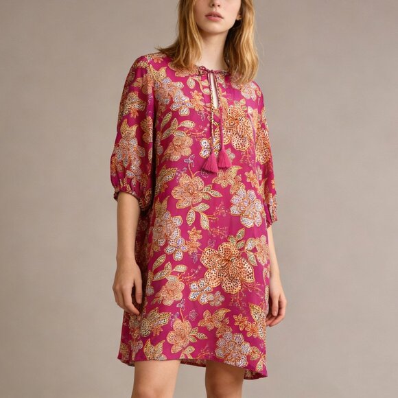 NWOT Johnny Was Silk Vesna Tunic Mini Dress Size S Pink Short Sleeve